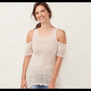 LC Lauren Conrad Crochet Cold Shoulder Sweater